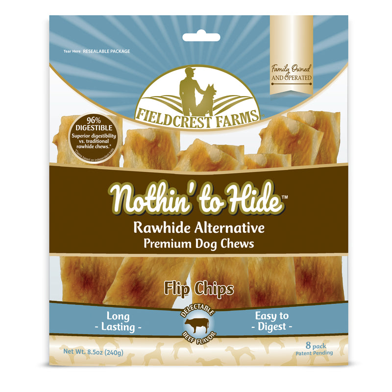 Fieldcrest Farms Nothin to Hide Flip Chips Chews for Dogs - All Natural Rawhide Alternative Treats for Dogs, Chicken, Beef or Peanut Butter Flavor Snack for All Breed Dogs (Beef, 8.5 Oz)
