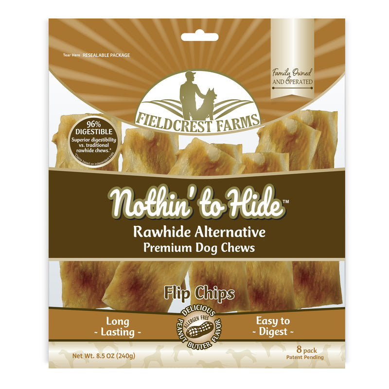 Fieldcrest Farms Nothin to Hide Flip Chips Chews for Dogs - All Natural Rawhide Alternative Treats for Dogs, Chicken, Beef or Peanut Butter Flavor Snack for All Breed Dogs (Peanut Butter, 8.5 Oz)