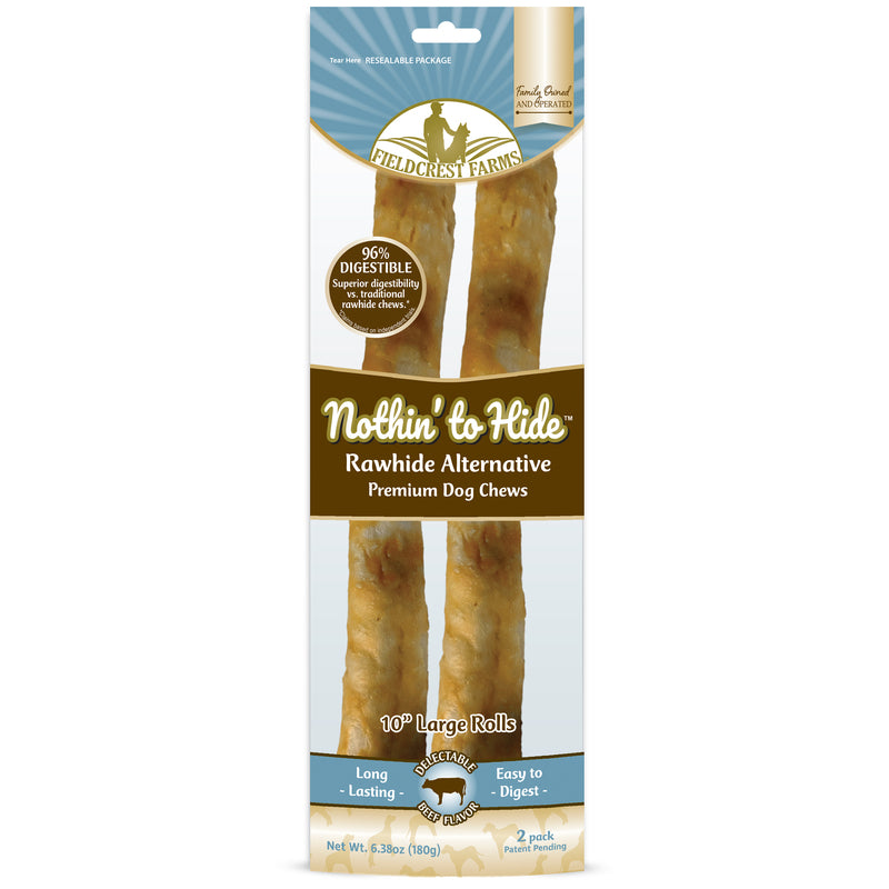 Fieldcrest Farms Nothing to Hide Natural Rawhide Alternative Large 10'' Rolls for Dogs - 3 Pack (6 Chews) Premium Grade Easily Digestible Chews - Great for Dental Health (Beef)