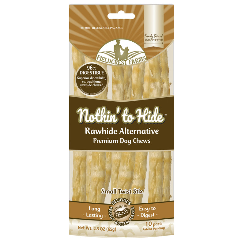 Fieldcrest Farms Nothing to Hide Natural Rawhide Alternative Twist Stix for Dogs - 3 Pack (30 Sticks) Premium Grade Easily Digestible Chews - Great for Dental Health (Peanut Butter, Small Stix)