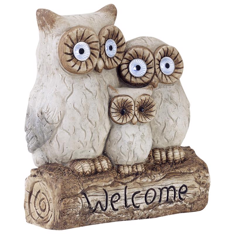 Alpine Corporation 16'' Tall Outdoor Solar Powered Owl Welcome Family Statue with LED Lights
