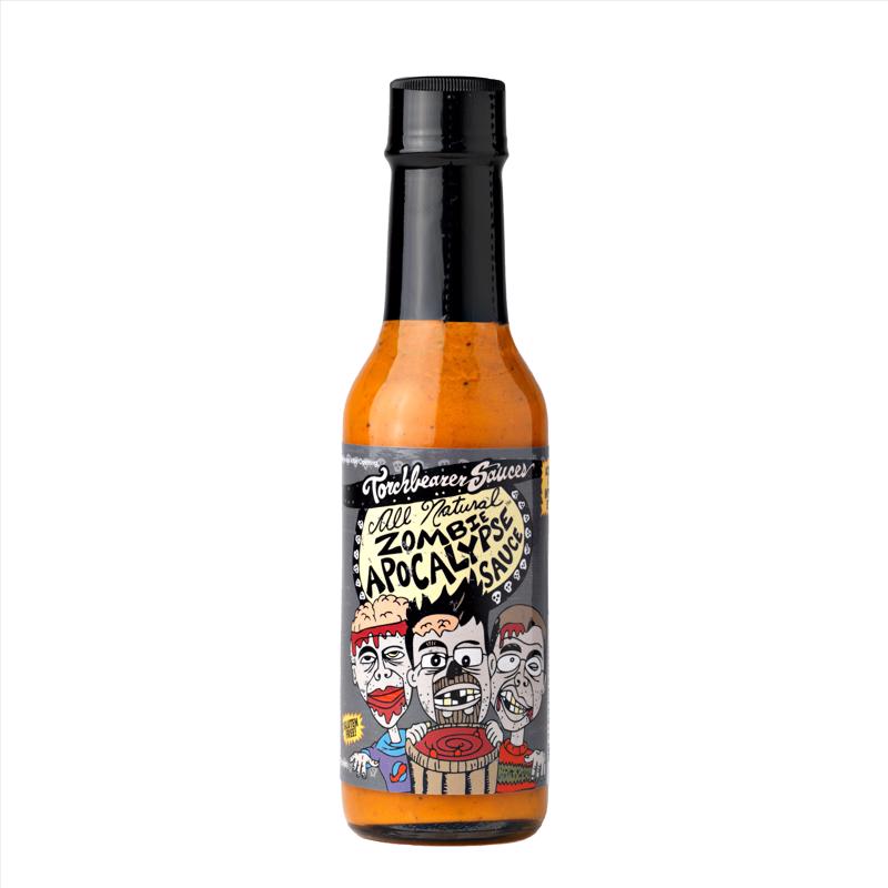 Torchbearer Sauces Zombie Apocalypse Ghost Chili Hot Sauce, 5oz Ghost Pepper & Habanero Hot Sauce, Heat Level 8 - Featured on Hot Ones - Almost Sweet Yet Terrifying - All Natural, Extract-Free, Made in USA