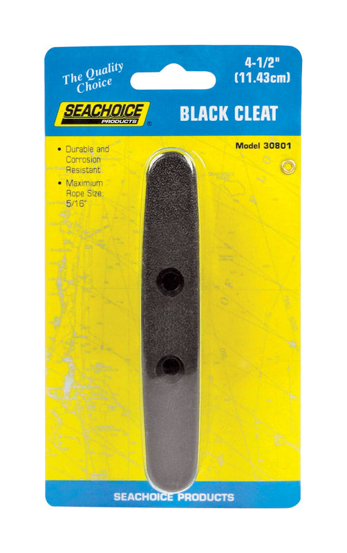 Seachoice Black Plastic Cleat, 4-1/2 in. Long, 5/16 in. Max Rope Size