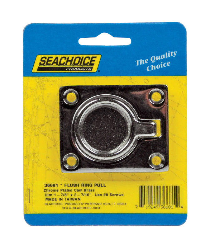 Seachoice 36681 Chrome-Plated Cast Brass Square Flush Hatch Ring Pull, 1-7/8'' x 2-1/2''