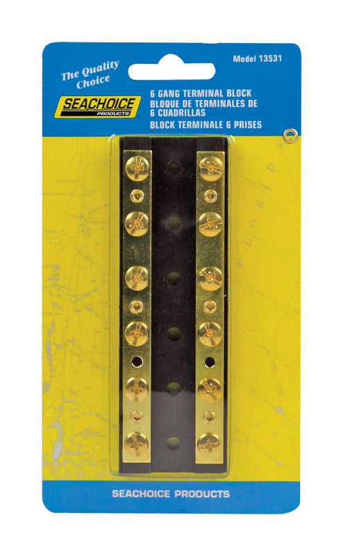 Seachoice Terminal Block, 6-Gang, Brass Clips and Contacts