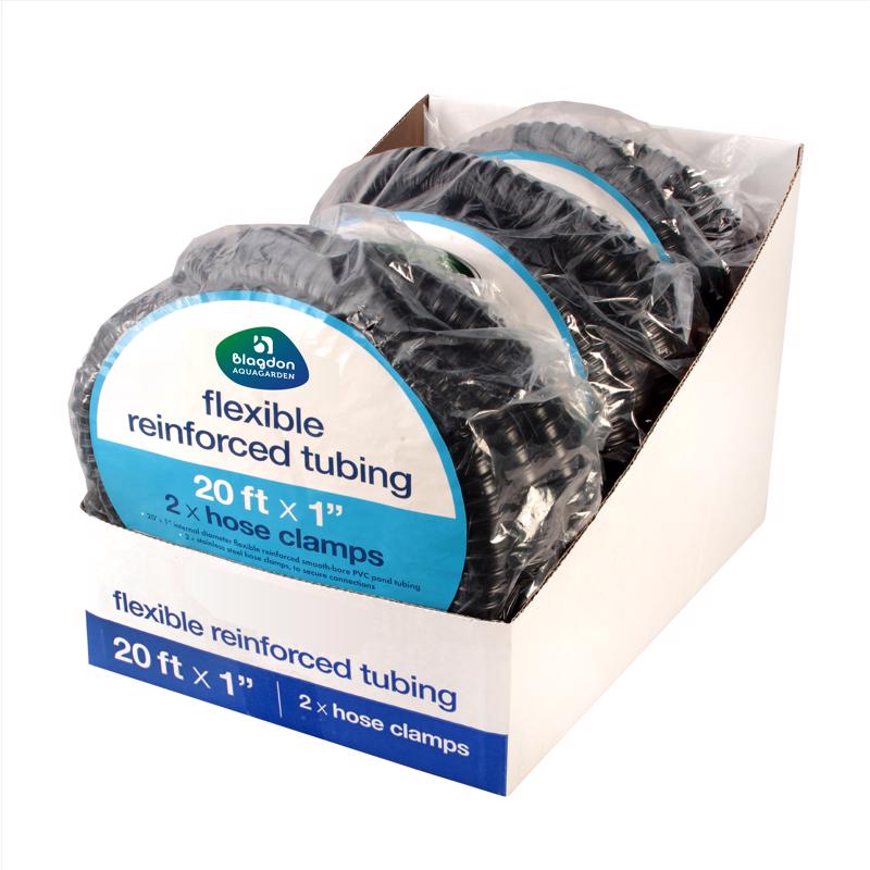 Pennington Aquagarden Aquagarden Flexible Reinforced Pond Tubing, 20ft x 1” Internal Diameter, Smooth-bore PVC Pond Tubing, Includes 2 stainless steel Hose Clamps, Corrugated, Tough and Strong Tubing,