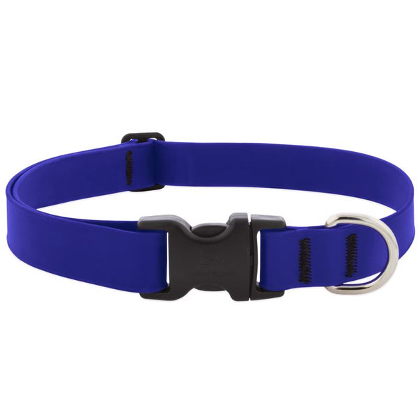 LupinePet Waterproof BioThane 1" Dog Collar for Medium to Large Breeds, Color: True Blue, Medium: Adjusts from 12 to 20 in, 1-in Wide 28052