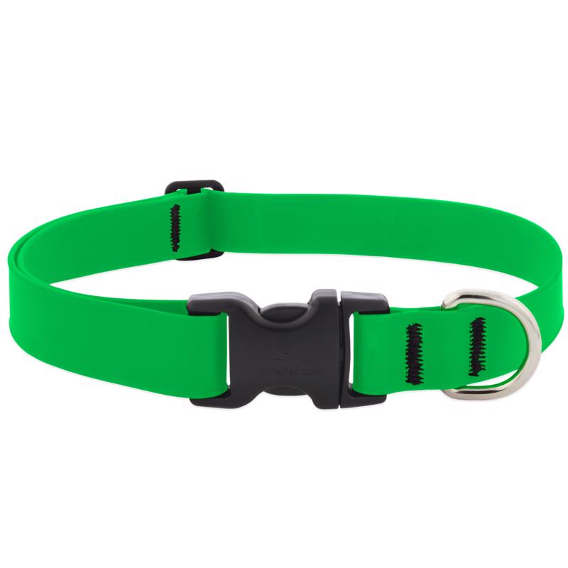 LupinePet Waterproof BioThane 1" Dog Collar for Medium to Large Breeds, Color: Neon Green, Medium: Adjusts from 12 to 20 in, 1-in Wide