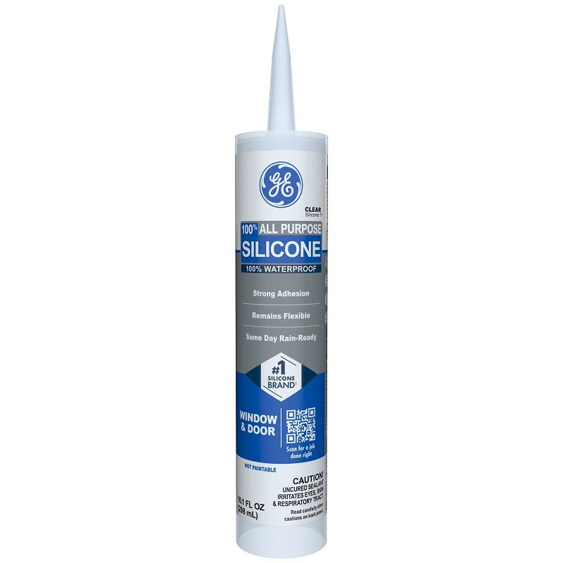 GE All Purpose Silicone Caulk for Window & Door, Clear, 10.1 fl oz Cartridge, 1 Pack - 100% Waterproof Silicone Sealant, Strong Adhesion, Freeze & Sun Proof GE012A