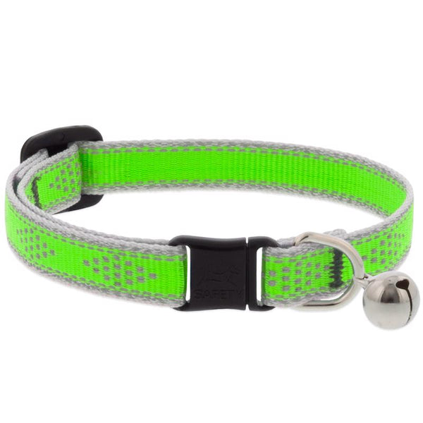 Lupine Reflective Cat Safety Collar with Bell 1/2" wide Green Diamond Adjusts 8" to 12" 48127