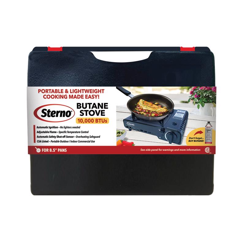 Sterno Portable Butane Stove - 10,000 BTU Single Burner Stove, Outdoor & Indoor Use Butane Gas Burner with Carrying Case - Camping Cooktop for Tailgating, Outdoor Cooking, Catering, & Action Stations