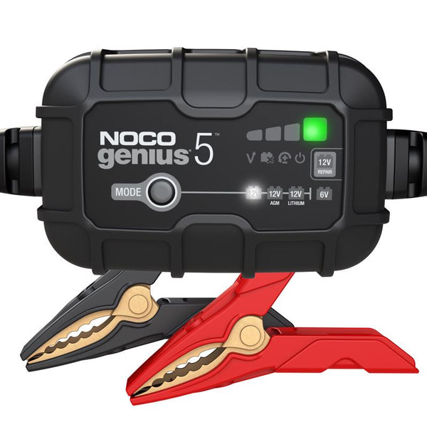NOCO GENIUS5: 5A 6V/12V Smart Battery Charger - Automatic Maintainer, Trickle Charger & Desulfator with Overcharge Protection & Temperature Compensation - for Lead-Acid & Lithium Batteries