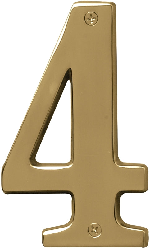 Hy-Ko Products BR-51PB/4 Prestige House Number 4 (FOUR) 5" High, Polished Brass Finish, 1 Piece