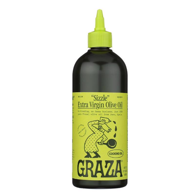 Graza Sizzle Extra Virgin Olive Oil, Cooking Oil - High Polyphenol Peak Harvest EVOO Cooking Oil in a Squeeze Bottle - Single Farm Olives from Spain - 16.9 Fl Oz (500ml)