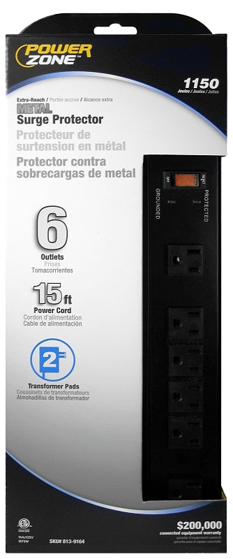POWER ZONE OR802135 Surge 6 Outlet 1150J, Metal