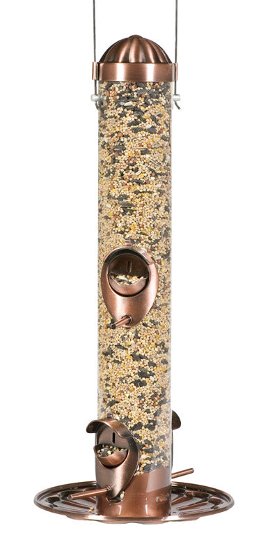 Perky-Pet Copper Finish 2-in-1 Wild Bird Feeder - 1.8 lb Seed Capacity - Feed Wild Birds Outdoors - 385-2 - Clear Design for Easy Monitoring - Serve Mixed Seed, Nyjer, Thistle