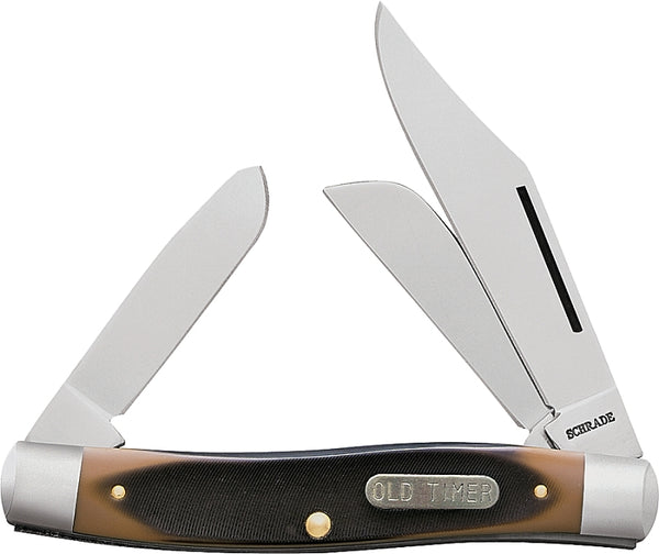 Old Timer 8OT Senior 6.9in S.S. Traditional Folding Knife with 3in Clip Point, Sheepsfoot, Spey Blade and Sawcut Handle for Outdoor, Hunting, Camping and EDC