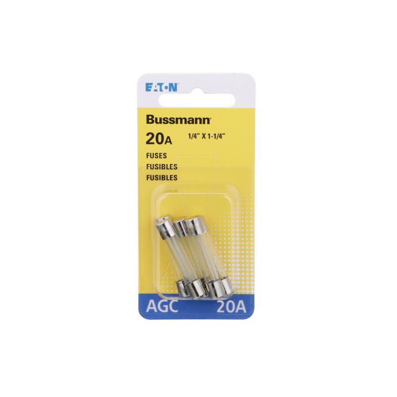 Bussmann BP/AGC-20 20 Amp Fast Acting Glass Tube Fuse , yellow