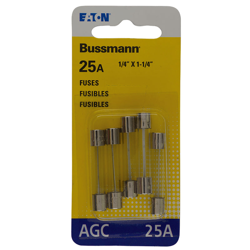 Bussmann BP/AGC-25-RP AGC Automotive Glass Fuse (1/4" X 11/4" 25 Amp), 5 Pack