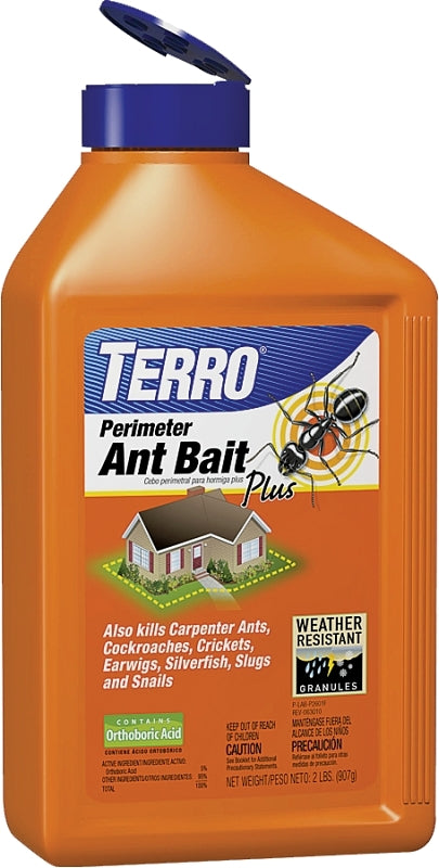 TERRO T2600 Perimeter Ant Bait Plus - Outdoor Ant Bait and Killer - Attracts and Kills Ants, Carpenter Ants, Roaches, Crickets, Earwigs, Silverfish, Slugs and Snails - 2Lbs