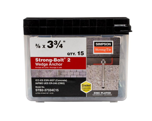 Strong-Bolt 2 Wedge Anchor, 3/8 in Dia, 3-3/4 in L, Carbon Steel, Zinc Plated STB2-37334C15