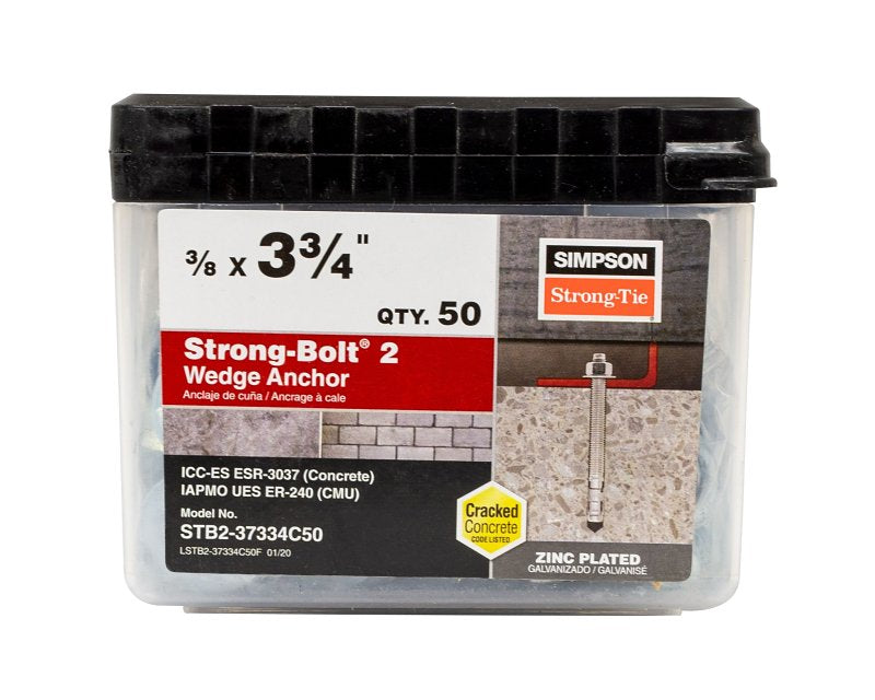 SIMPSON STRONG-TIE CO STB2-37334C50 Strong-Bolt Wedge Anchor, 3/8 x 3-3/4-In - Pack of 50 Silver