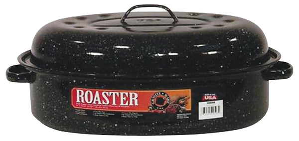 Granite Ware 15-Inch Covered Oval Roaster - Enamel Steel Basic Cookware, Nonstick & Chemical-Free, Dishwasher Safe - 10 Lb Capacity, Large Roasting Pan for Meats, Poultry, Vegetables (Speckled Black) 319796