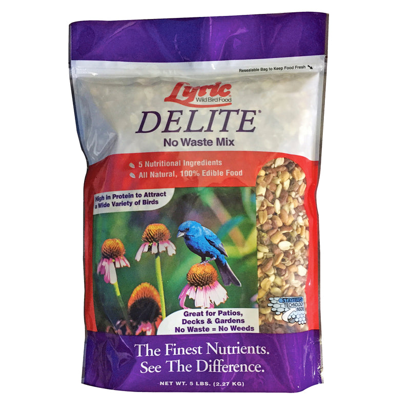Lyric Delite Wild Bird Seed for Outside Feeders - No Waste Bird Food, Shell-Free Nuts & Seeds Mix, Attracts Buntings, Chickadees & Finches, 5 lb Bag