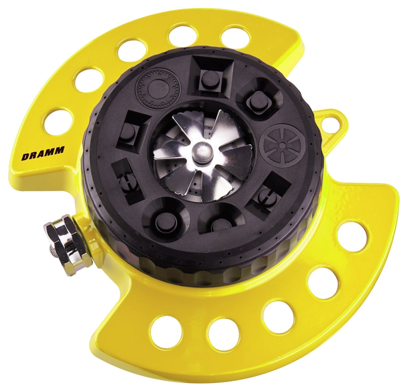 Dramm ColorStorm 9-Pattern Premium Turret Sprinkler With Heavy Duty Metal Base - Yellow #15023