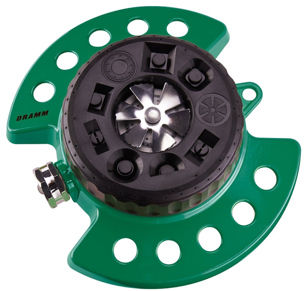 Dramm Metal Base, Green 15024 ColorStorm 9-Pattern Turret Sprinkler with Heavy-Duty Meta 10-15024