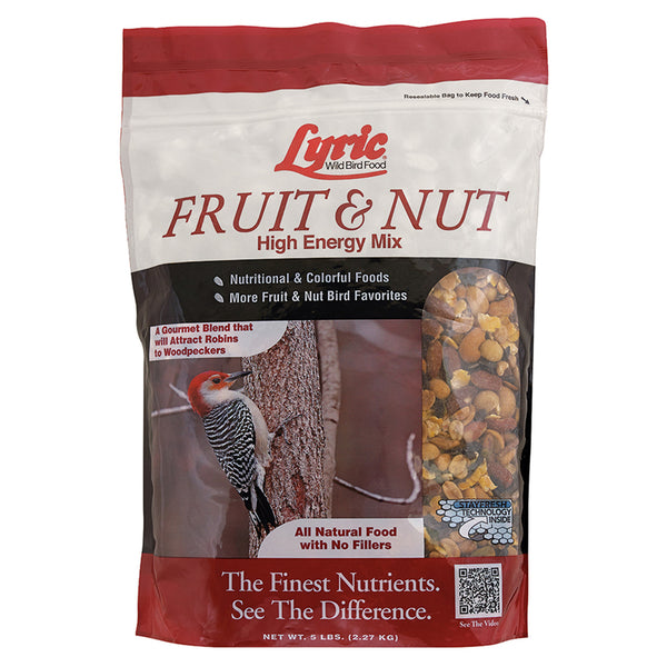 Lyric Fruit and Nut Wild Bird Seed - High Energy Wild Bird Food Mix - Attracts Woodpeckers, Chickadees & Other Songbirds - 5 lb bag 26-47343