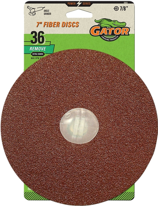 Gator 7 in. Aluminum Oxide Center Mount Fiber Disc 36 Grit Extra Coarse 3 pk 3083 (5-Pack)