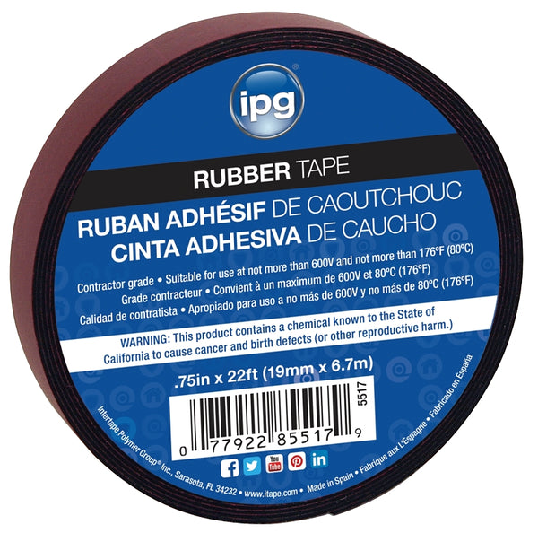 IPG 5517, 0.75" x 22 ft, Black (Single Roll) Rubber Tape
