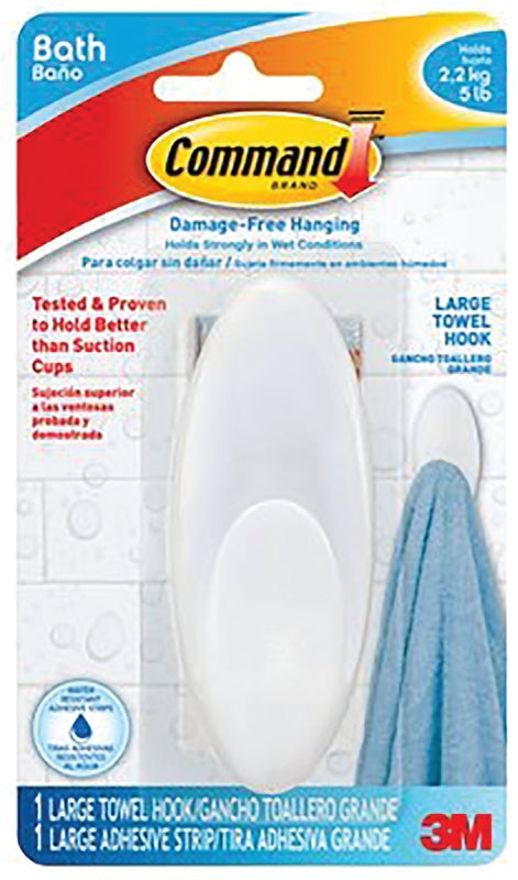 Command Large Towel Hook, Holds up to 5 lb, 1 Bath Hook with 1 Water-Resistant Command Strip, Damage Free Bathroom Organization for Robes, Towels, Loofahs, or Bathroom Accessories BATH17-ES