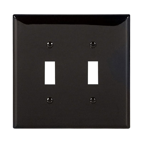 Cooper PJ2BK Black Mid-Size Unbreakable Two Gang Toggle Light Switch Wall Plate