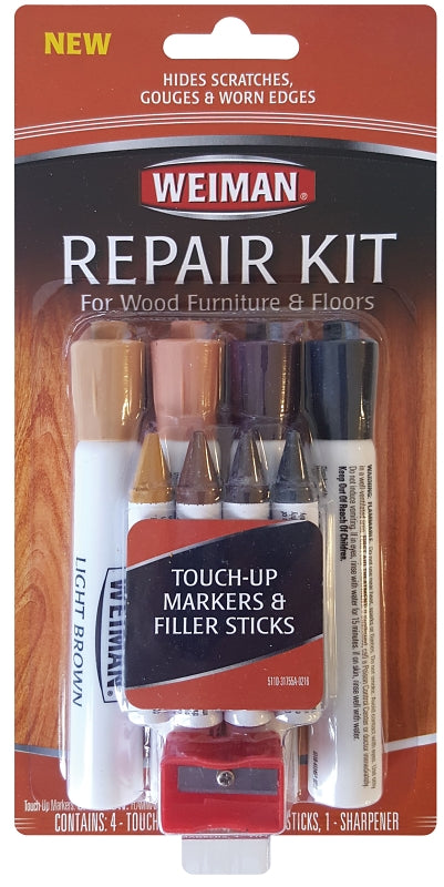 Weiman Wood Repair System Kit - 4 Filler Sticks 4 Touch Up Markers - Floor and Furniture Scratch Fix 511D