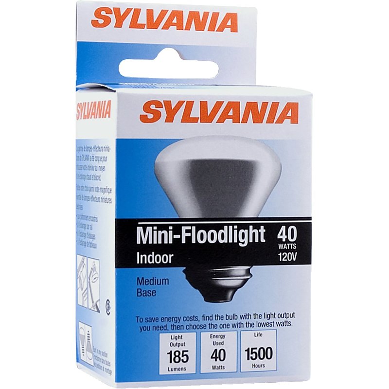 SYLVANIA Mini-Floodlight Incandescent Bulb, 40W R14, Medium Base, Reflector, 185 Lumens, 2850K, 120V, Frosted, Soft White - 1 Pack (14819)