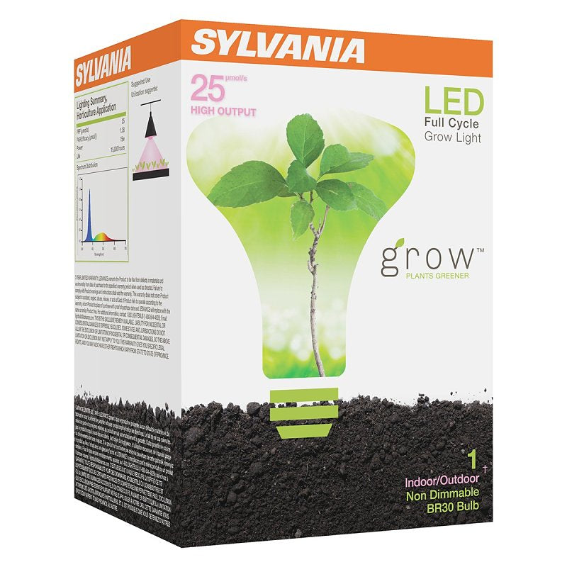 SYLVANIA Full Cycle 15W LED Grow Light Bulb, BR30, 25 Micromoles/s, 80 CRI, Non-Dimmable, Frosted - 1 Pack (40071)