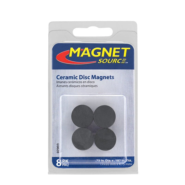 Master Magnetics Ceramic Disc Magnets, 0.709" Diameter, 0.197" Thick (Pack of 8) 07003
