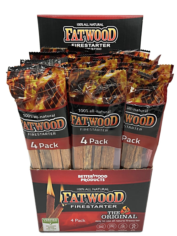 Fatwood Firestarter Sticks, 100% All-Natural, Perfect for Fireplaces, Campfires, Grills, and Stoves, 4 ct