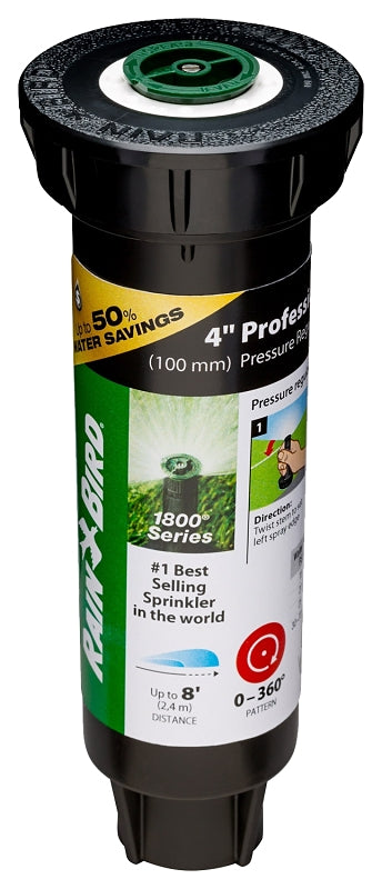 Rain Bird 1804AP8PRS Pressure Regulating Professional PRS pop-up Sprinkler, Black