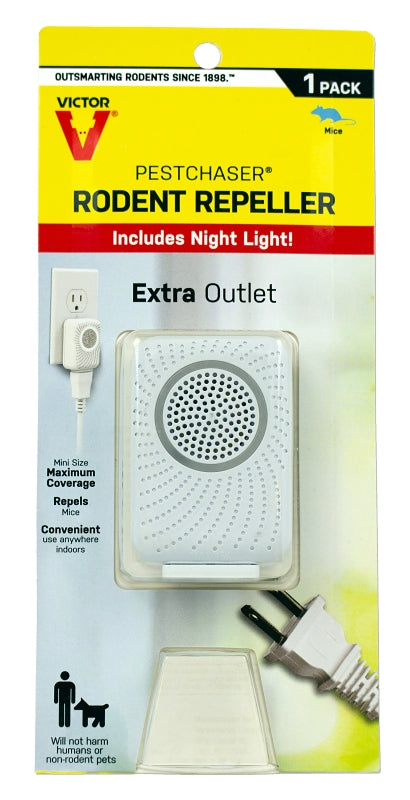 Victor M751PS 1 Unit Pestchaser Rodent Repellent w/Nightlight & Extra Outlet,White