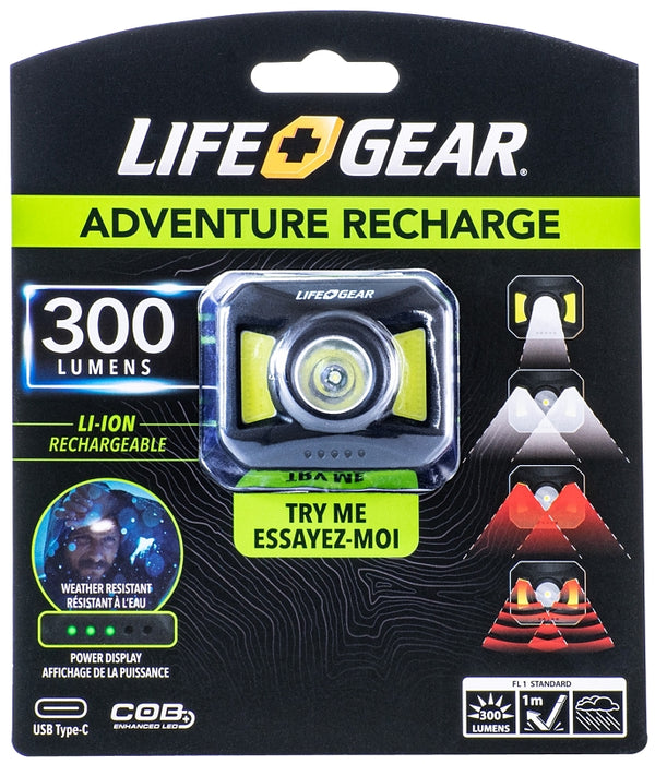 LIFE+GEAR 41-3919 300-Lumen USB-Rechargeable Headlamp, Black, Regular