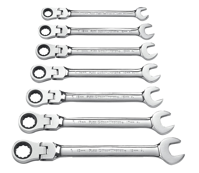 GEARWRENCH 7 Pc. 12 Point Flex Head Ratcheting Combination Metric Wrench Set - 9900D