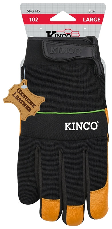 KincoPro 102-M Safety Gloves, Men's, M, Wing Thumb, Hook and Loop Cuff, Polyester/Spandex Back, Gold