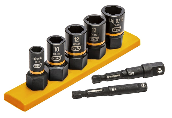 GEARWRENCH 7 Pc. 1/4 & 3/8" Drive Metric Bolt Biter Impact Extraction Socket Set - 87911