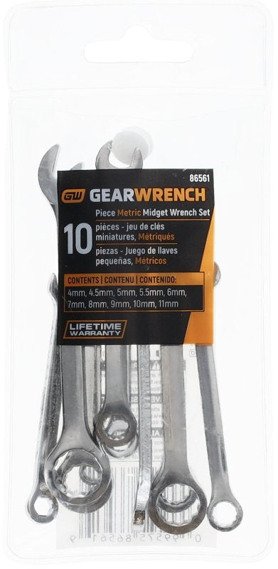 GEARWRENCH 10 Piece Metric Midget Combination Wrench Set - 86561