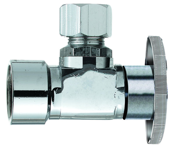 Plumb Pak PP50PCLF 1/4 Turn Angle Shut-Off Valve, 3/8 X 3/8 in, Fip X Od, Body, Chrome Plated, Brass