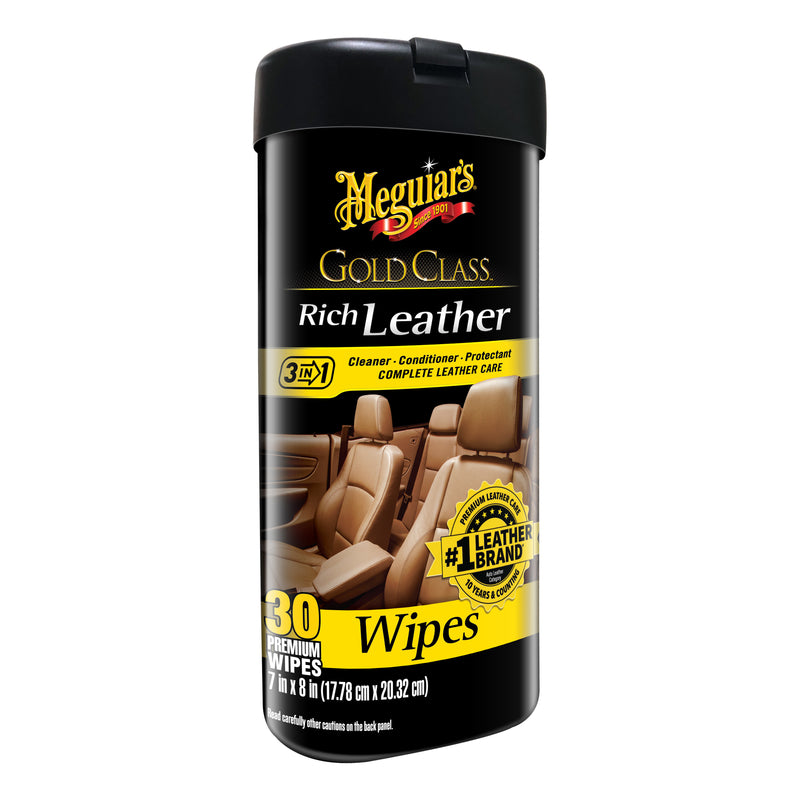 Meguiar's Gold Class Rich Leather Wipes - Leather Car Cleaning Wipes that Offer Conditioning and UV Protection, Rich Moisturizers Help Prevent Leather From Drying Out and Cracking, 30 Wipes