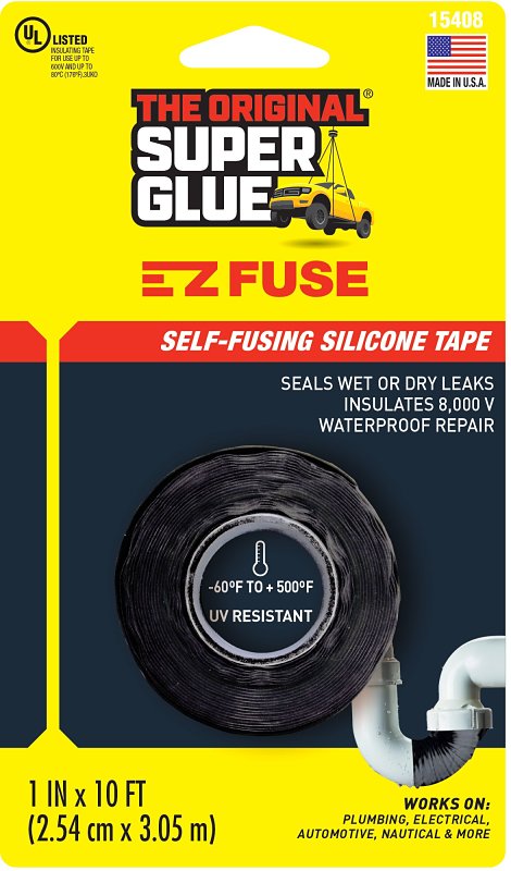 Super Glue The Original 15408 E-Z Fuse Tape, black, 1 inches width x 10 feet length 11710161